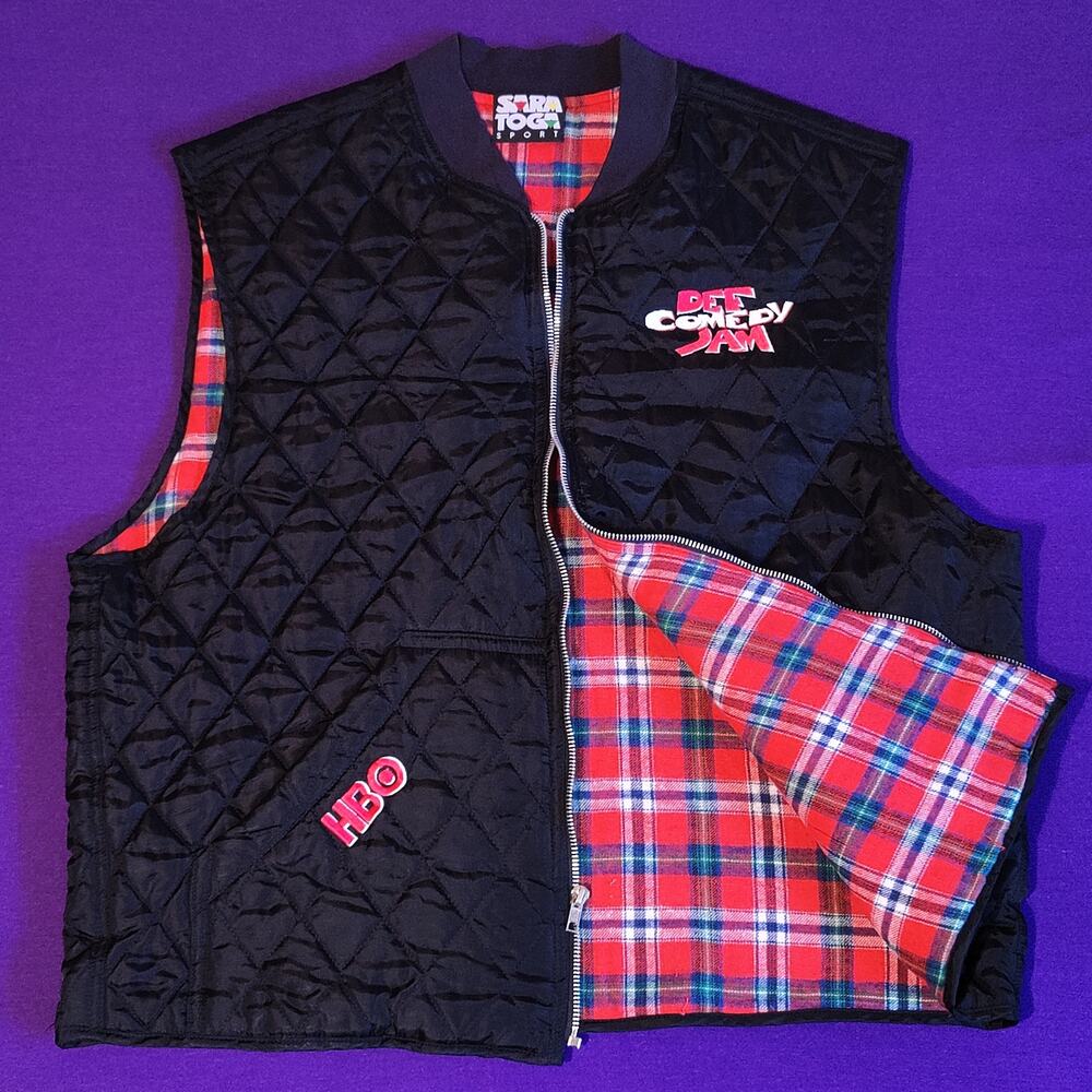 Vintage 90s DEF COMEDY JAM HBO Promo Quilted Lined L Vest Made in USA puffer